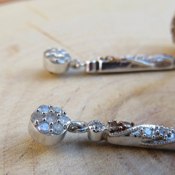 SOLD925 Genuine White & Champagne Diamond Earrings - Picture 5 of 8